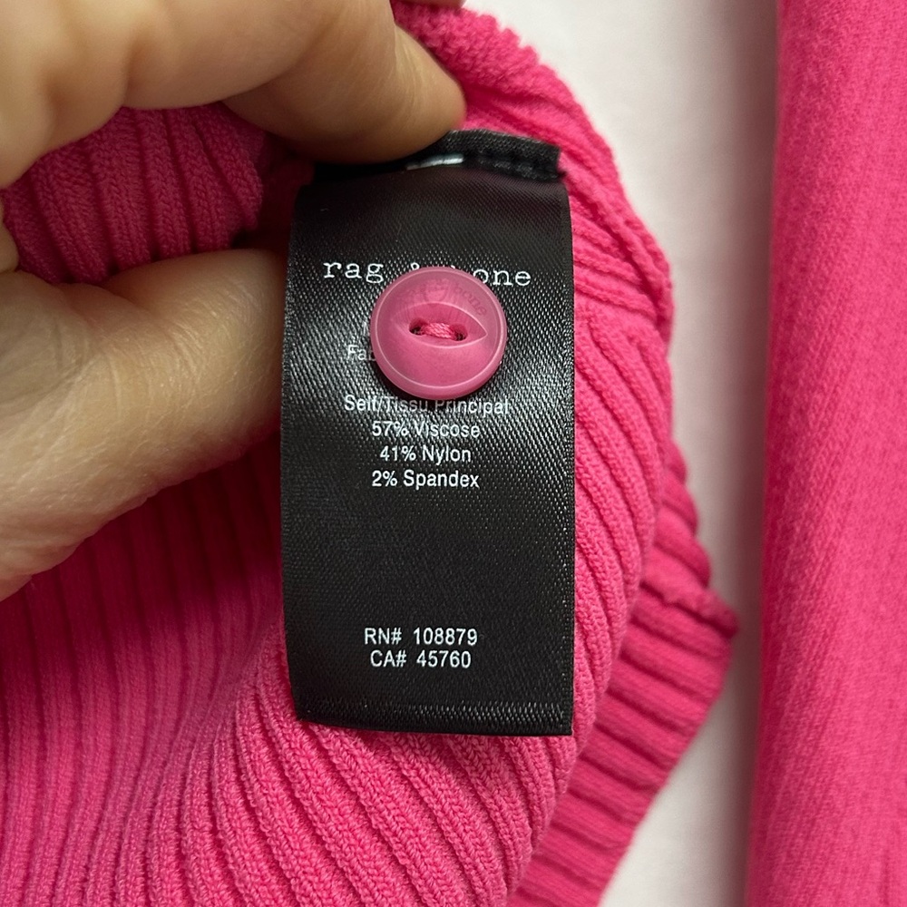 Rag & Bone Collared V-Neck Button-Front Pink Ribbed Sweater - Picture 7 of 8